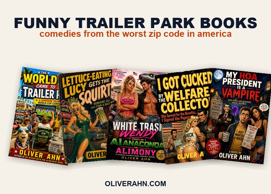 Oliver Ahn book covers under the heading Funny Trailer Park Books