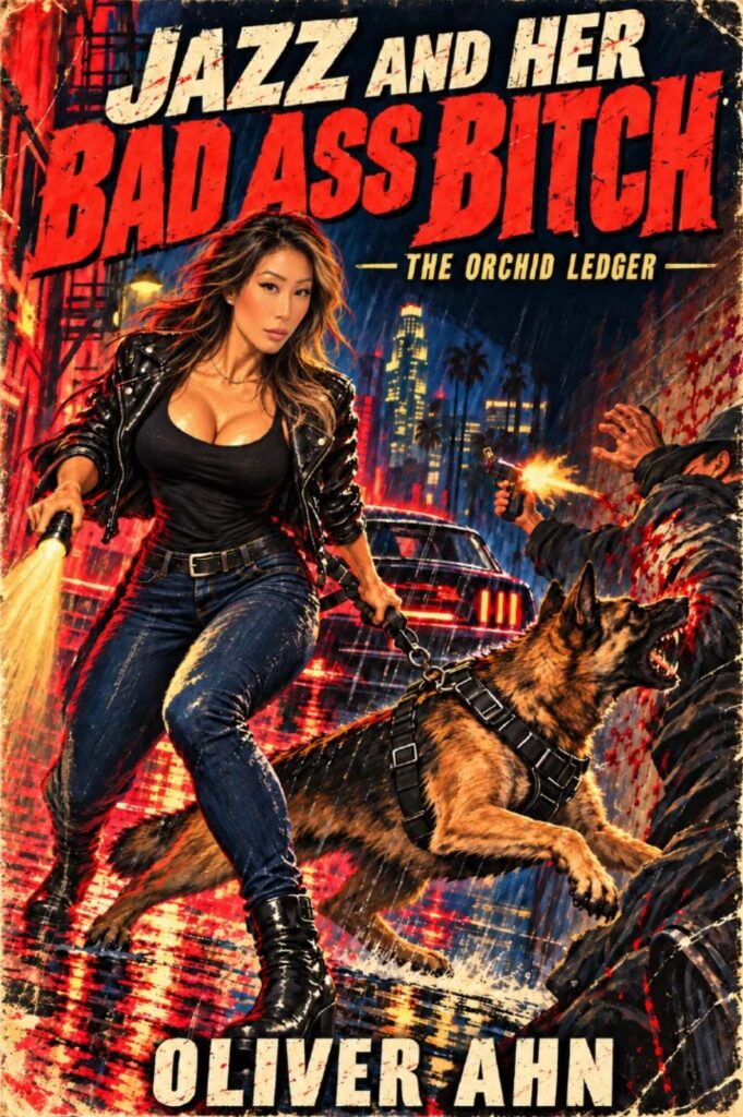 Jazz and Her Bad Ass Bitch: The Orchid Ledger by Oliver Ahn, full-color crime noir graphic novel cover
